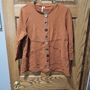 Rust Orange Button-Up Cardigan